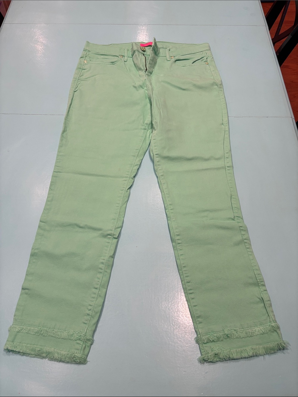 Lilly Pulitzer Pastel Mint Green Cropped Frayed-Hem Jeans